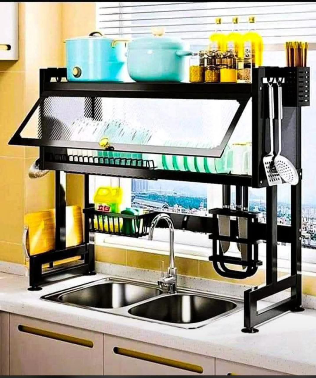 Escurridor de Platos de 2 Niveles con Tapa Protectora