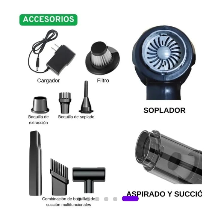 Aspiradora Sopladora Portátil Recargable 2 en 1 con Alta Succión